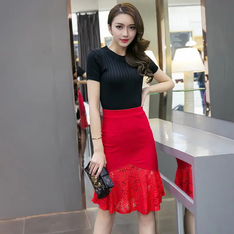 ✨ Elegant High Waist Stretch Lace Skirt
